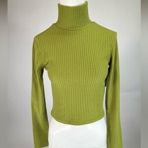 NWT Ribbed Lime Green Long Sleeve Crop Turtleneck Top